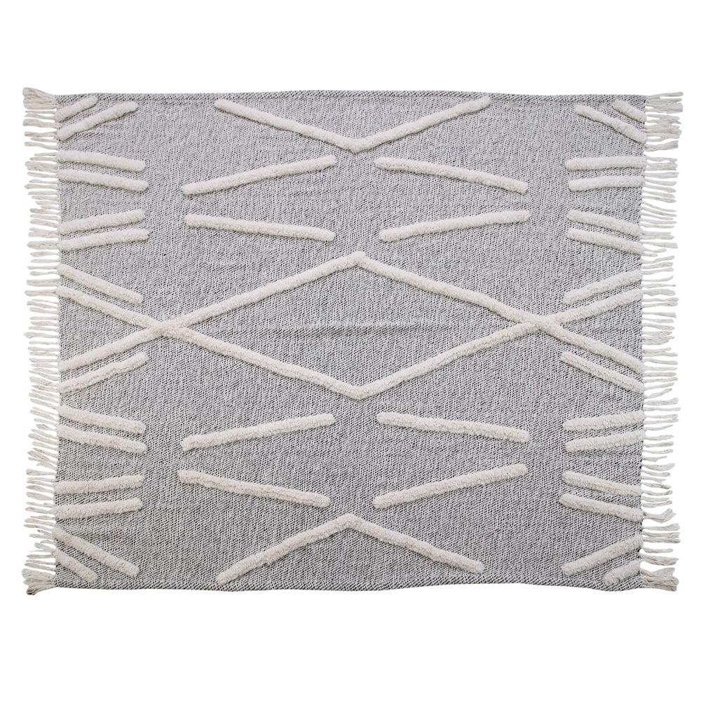 Gray & White 60" x 50" Cotton Knitted Reversible Throw Blanket