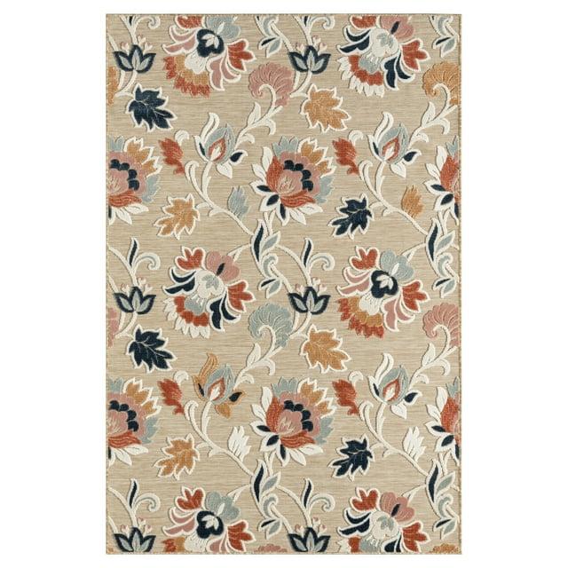 LR Home Elise 7'9" x 9'9" Coral/Beige Floral Hi-Low Indoor/Outdoor Area Rug