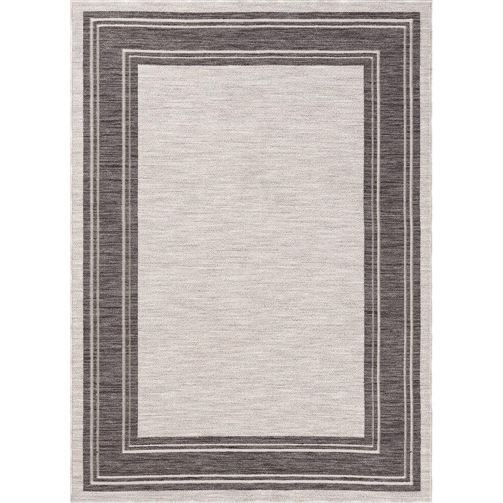 LR Home Gayle 5' x 7' Ivory/Gray Bordered Performance Indoor/Outdoor Area Rug