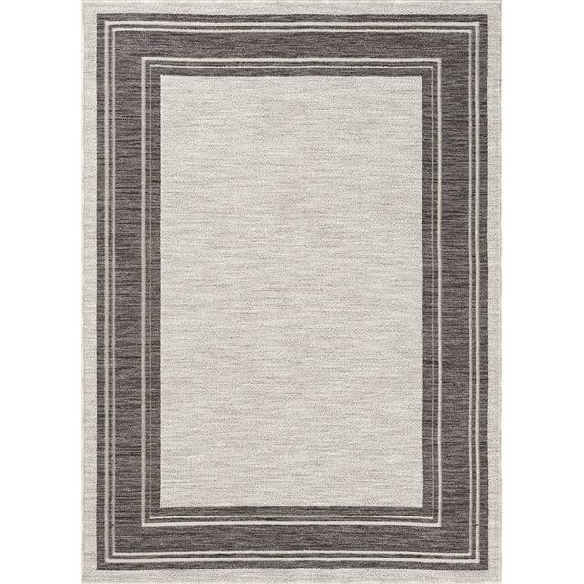LR Home Gayle 5' x 7' Ivory/Gray Bordered Performance Indoor/Outdoor Area Rug