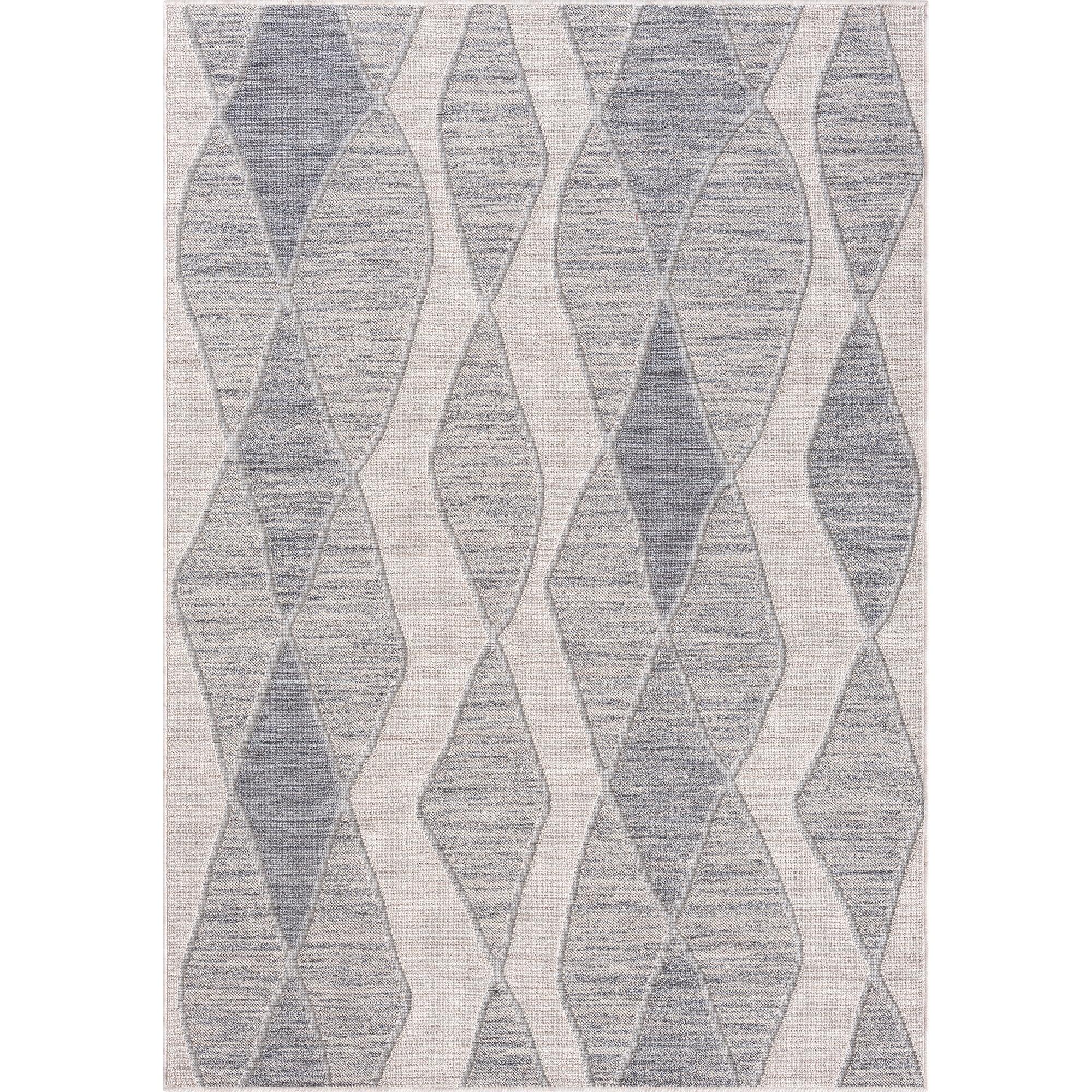 LR Home Gayle 7'10" x 8'10" Blue/Ivory Geometric Performance Indoor/Outdoor Area Rug