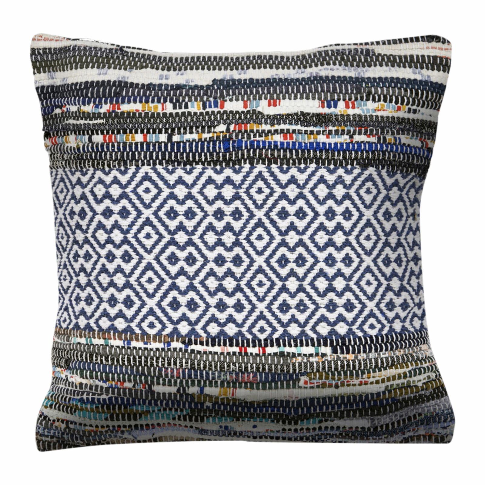 18'' Square Bohemian Diamond & Stripes Cotton Throw Pillow