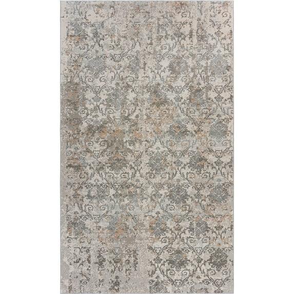LR Home Imara Blake Cream/Taupe Traditional Damask Polyester Area Rug, 5'3" x 7'6"
