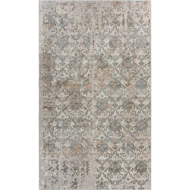LR Home Imara Blake Cream/Taupe Traditional Damask Polyester Area Rug, 5'3" x 7'6"