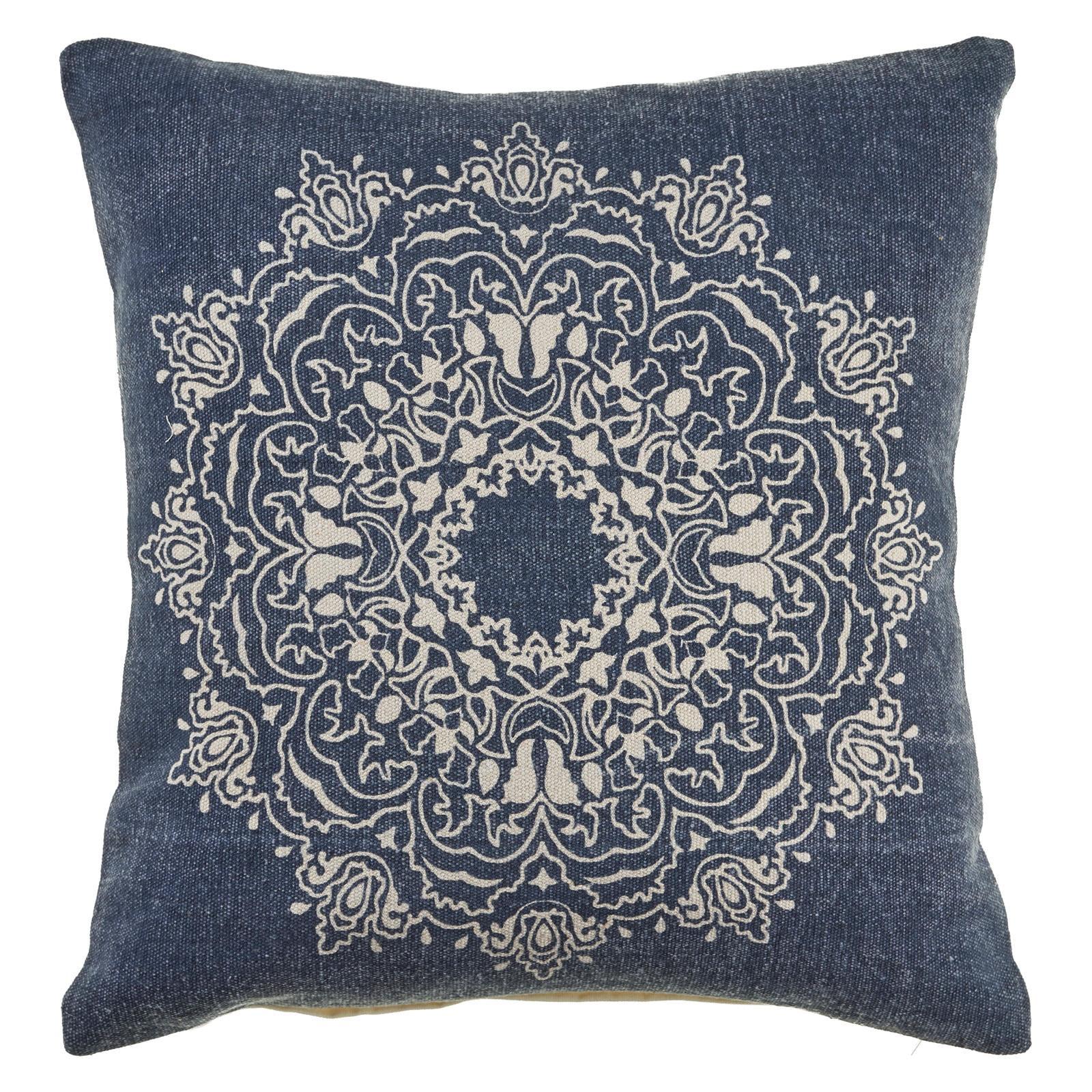 Navy and Cream Square Medallion Throw Pillow