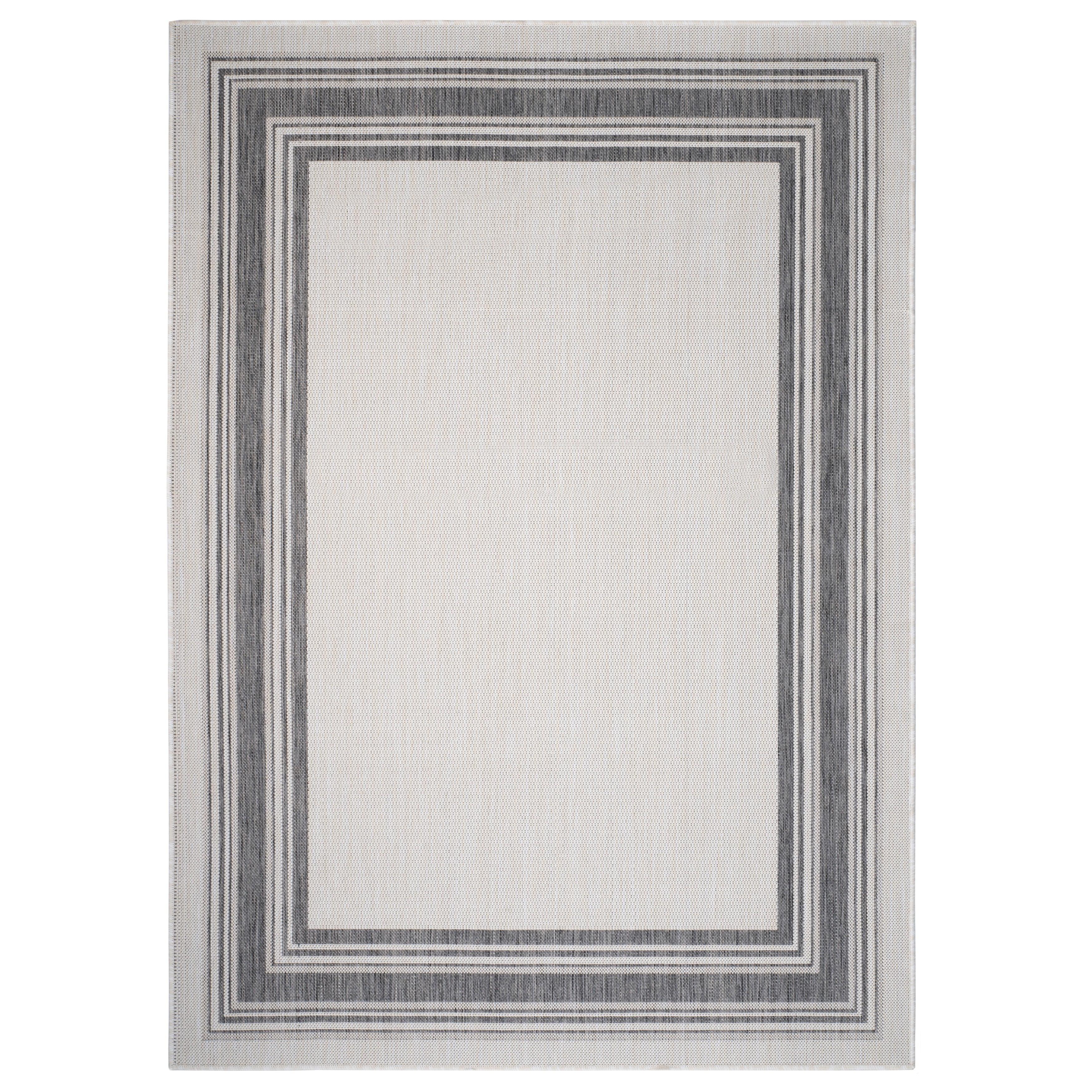 LR Home Kiara 5'3" x 7', Ivory/Black/Gray Bordered Fade & Stain Resistant Indoor/Outdoor Area Rug