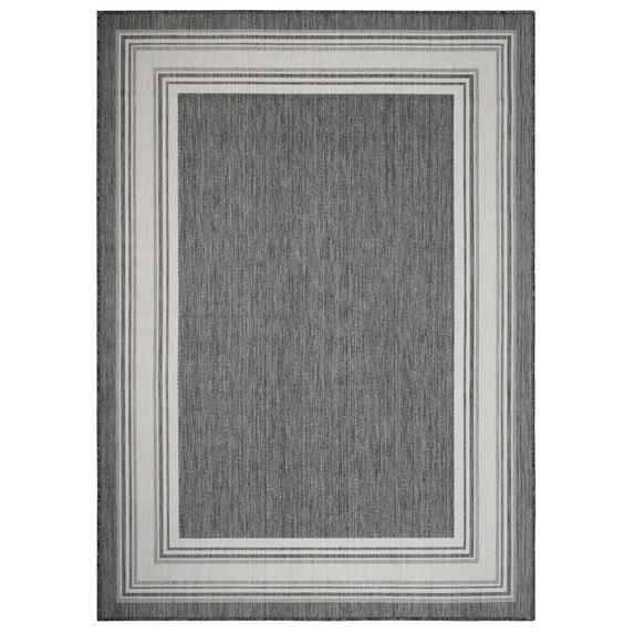 LR Home Kiara 7'6" x 9'5" Black/Gray/White Bordered Fade & Stain Resistant Indoor/Outdoor Area Rug