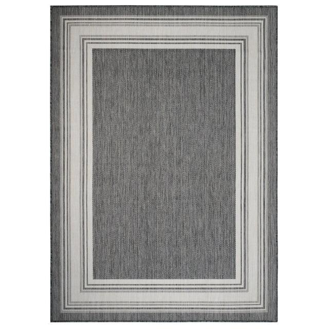 LR Home Kiara 7'6" x 9'5" Black/Gray/White Bordered Fade & Stain Resistant Indoor/Outdoor Area Rug