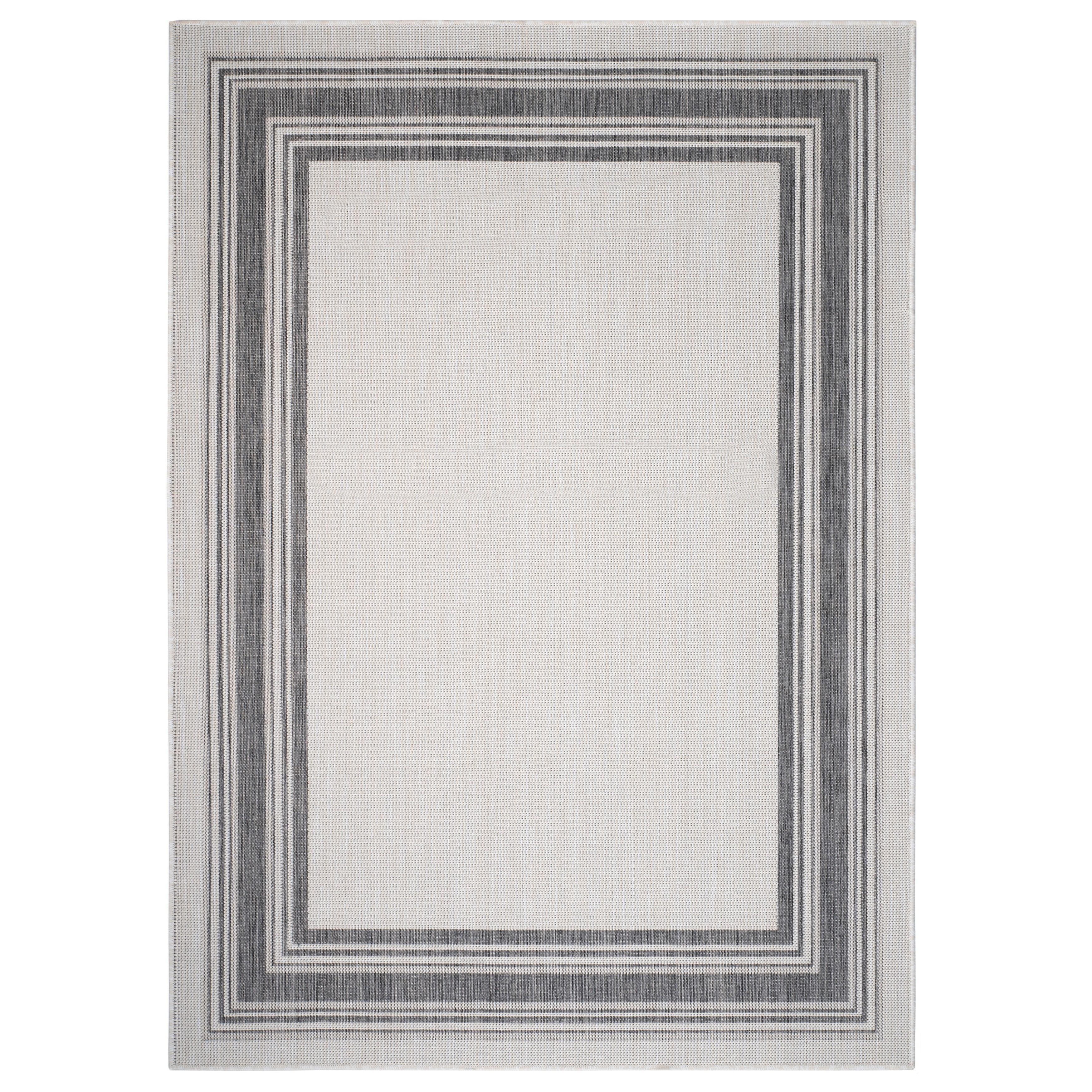 LR Home Kilim Frame Border Indoor Outdoor Area Rug, White, 5' 3" x 7'