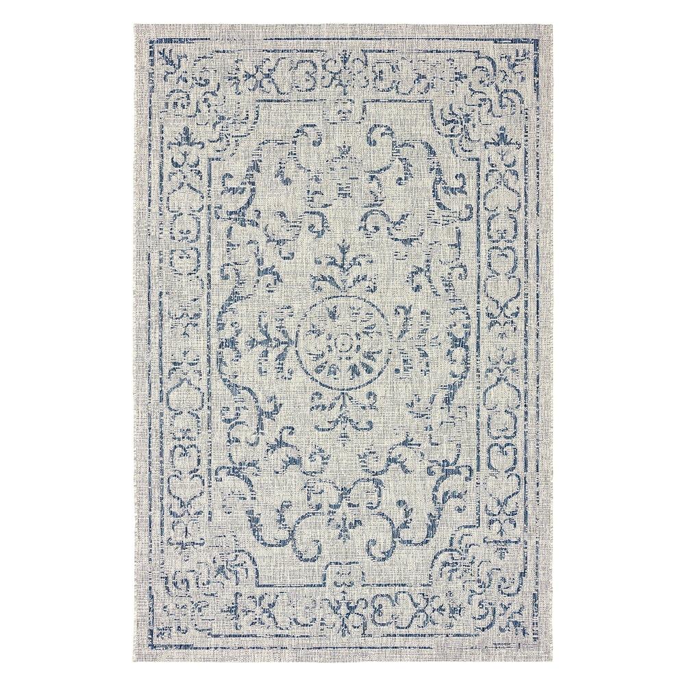 Elegant Gray Medallion 22" x 36" Synthetic Indoor/Outdoor Accent Rug