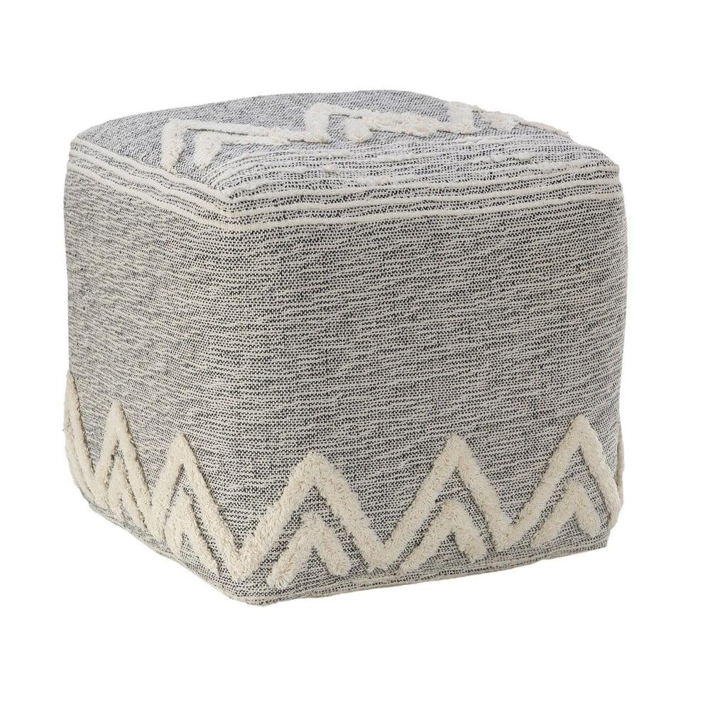 Gray and Ivory Tufted Geometric Square Pouf, 16"