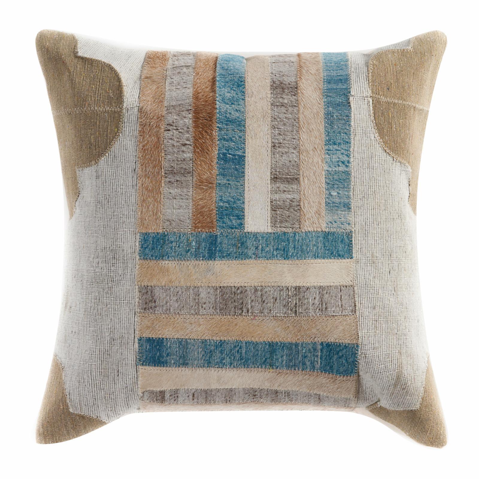 Multicolored Faux Fur Patchwork Throw Pillow with Stripes