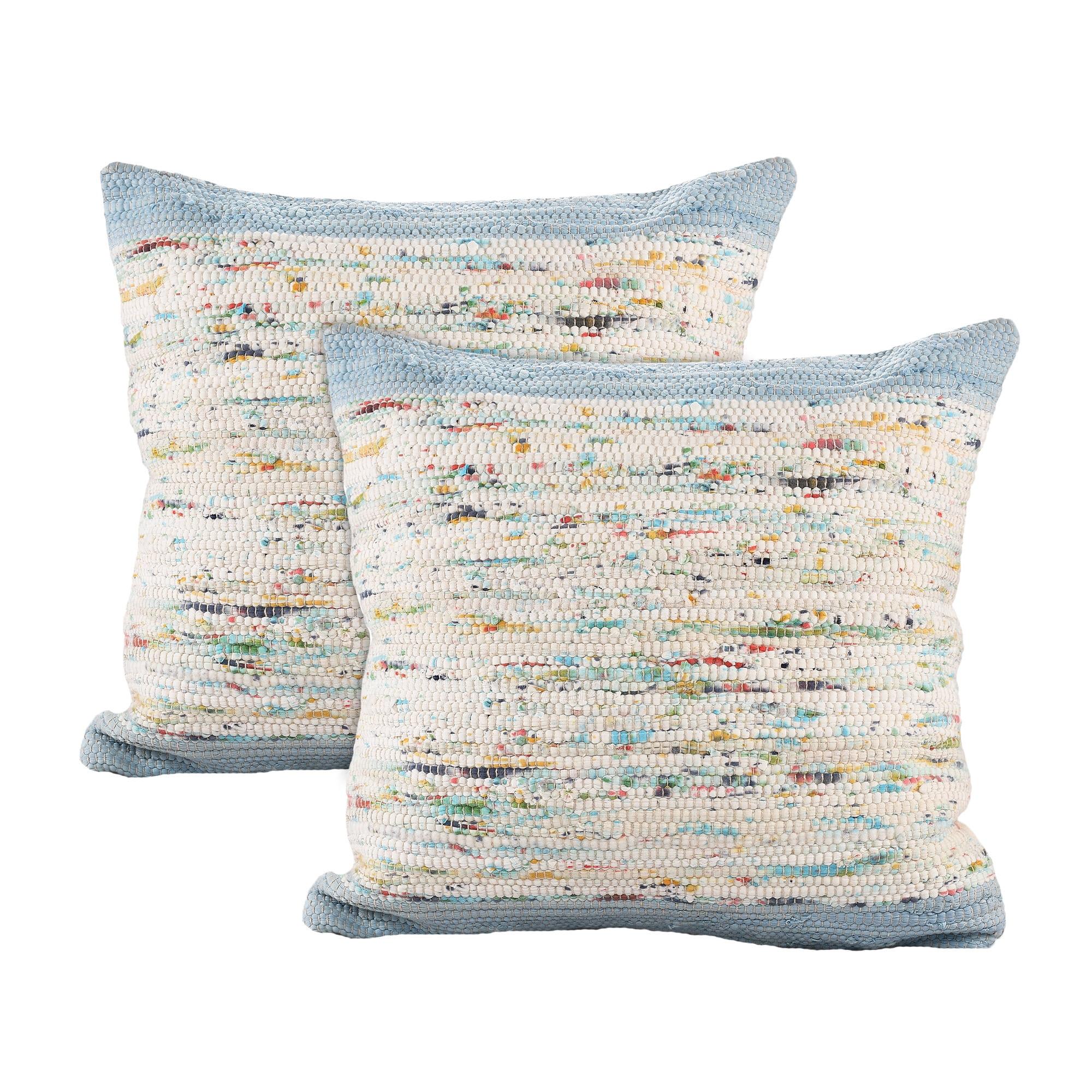 Blue and Multicolor Cotton Textured Square Throw Pillow Set