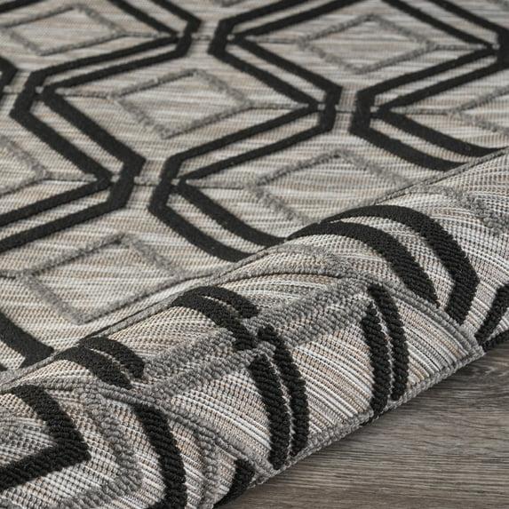 LR Home Reese 7'9" x 9'9", Black/Gray Diamond Fade, Stain, and Moisture Resistant Indoor/Outdoor Area Rug