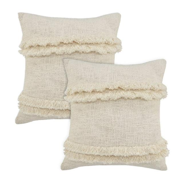 LR Home Rossy Solid Transitional Cotton Throw Pillows, Cream, 20" x 20", Set of 2