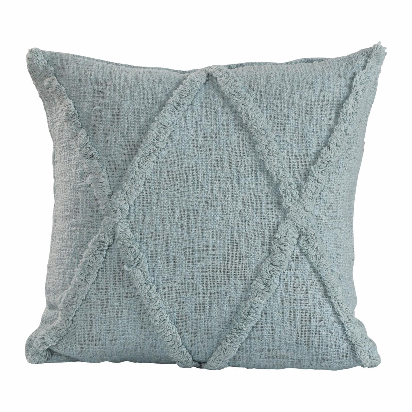 Pastel Blue Hand-Woven Diamond Tufted Square Pillow 18"