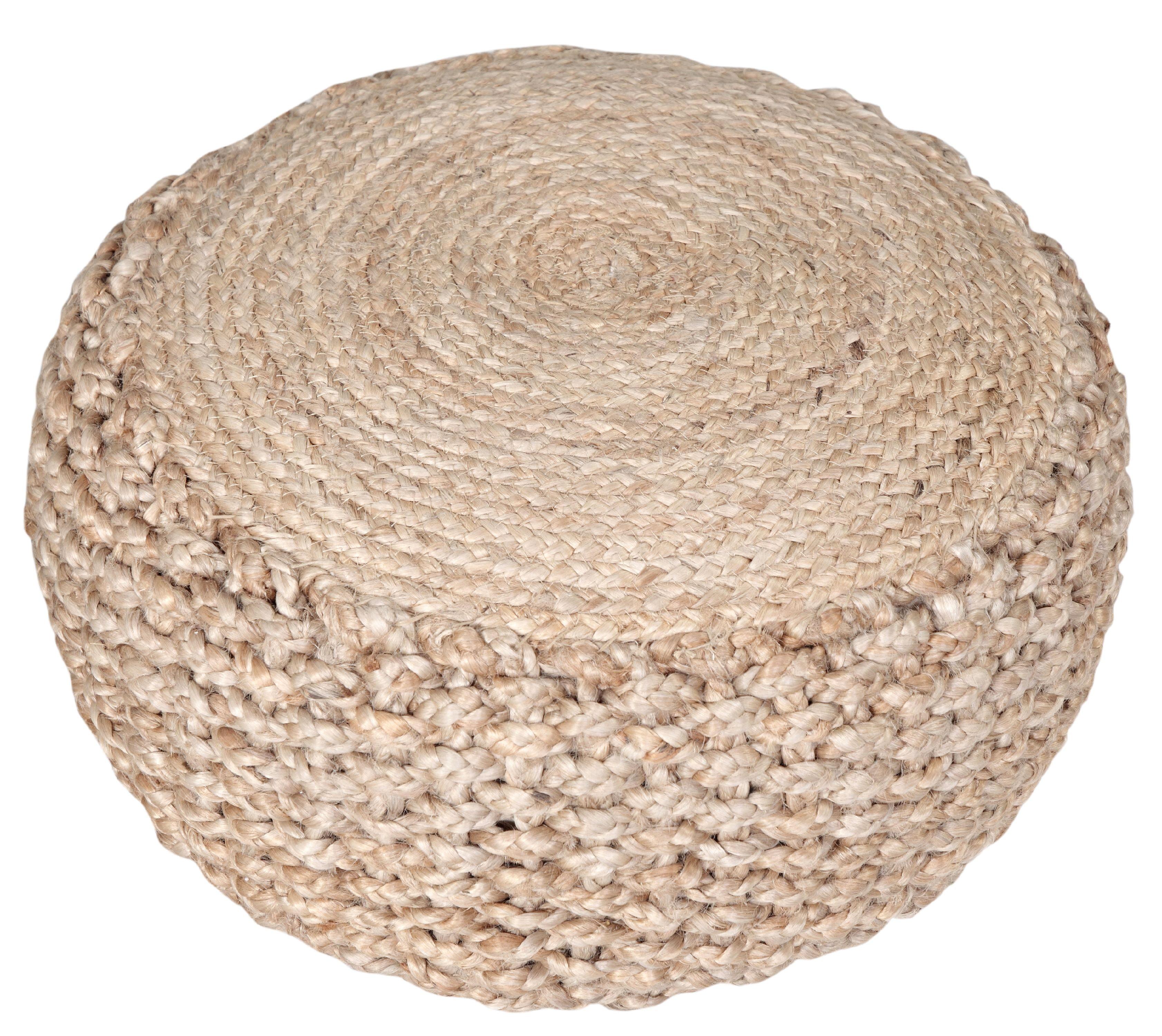 LR Home Small Braided Solid Indoor Round Pouf, Natural, 20" x 20" x 10"