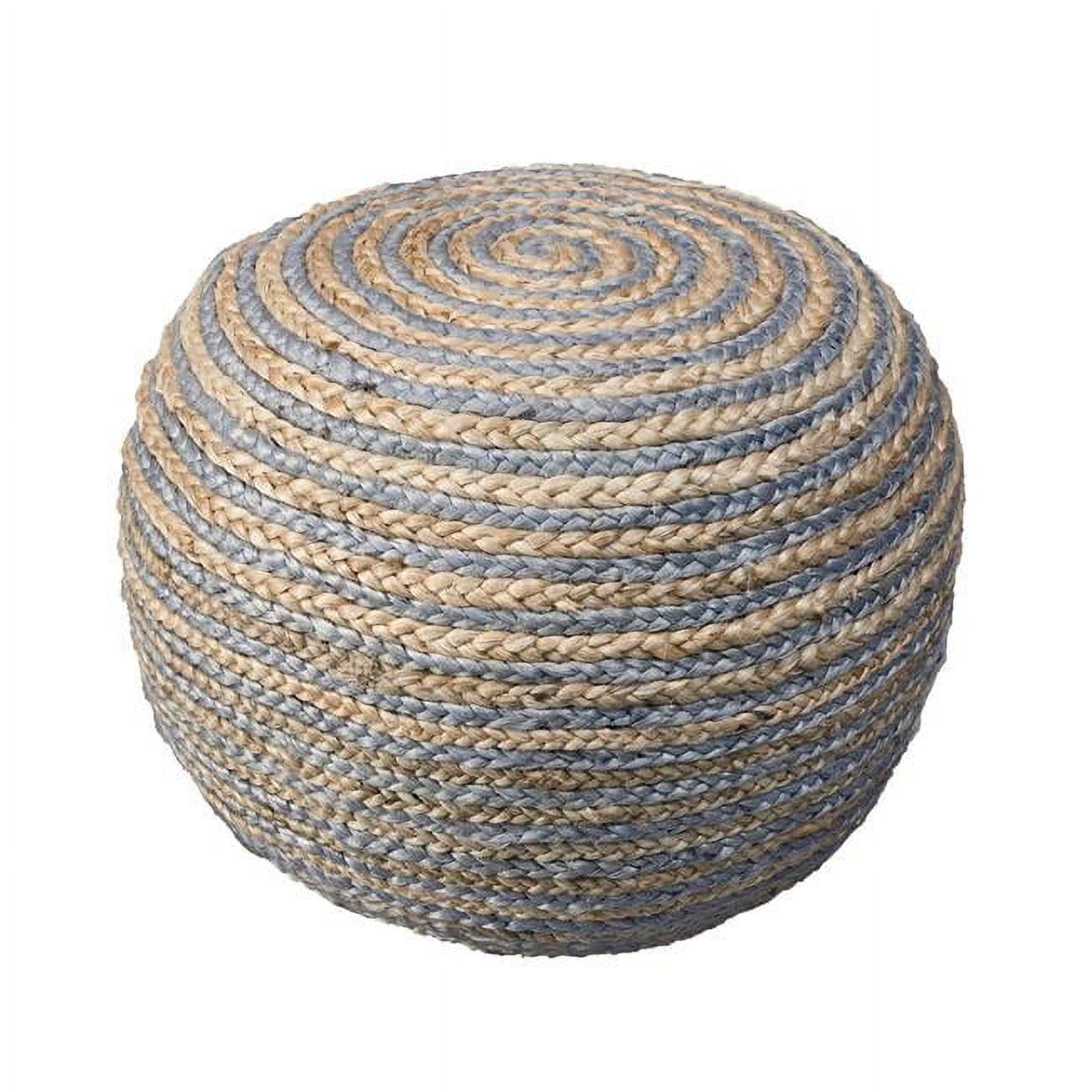 Handmade Striped Braided Jute & Cotton Pouf in Gray, 20" x 14"