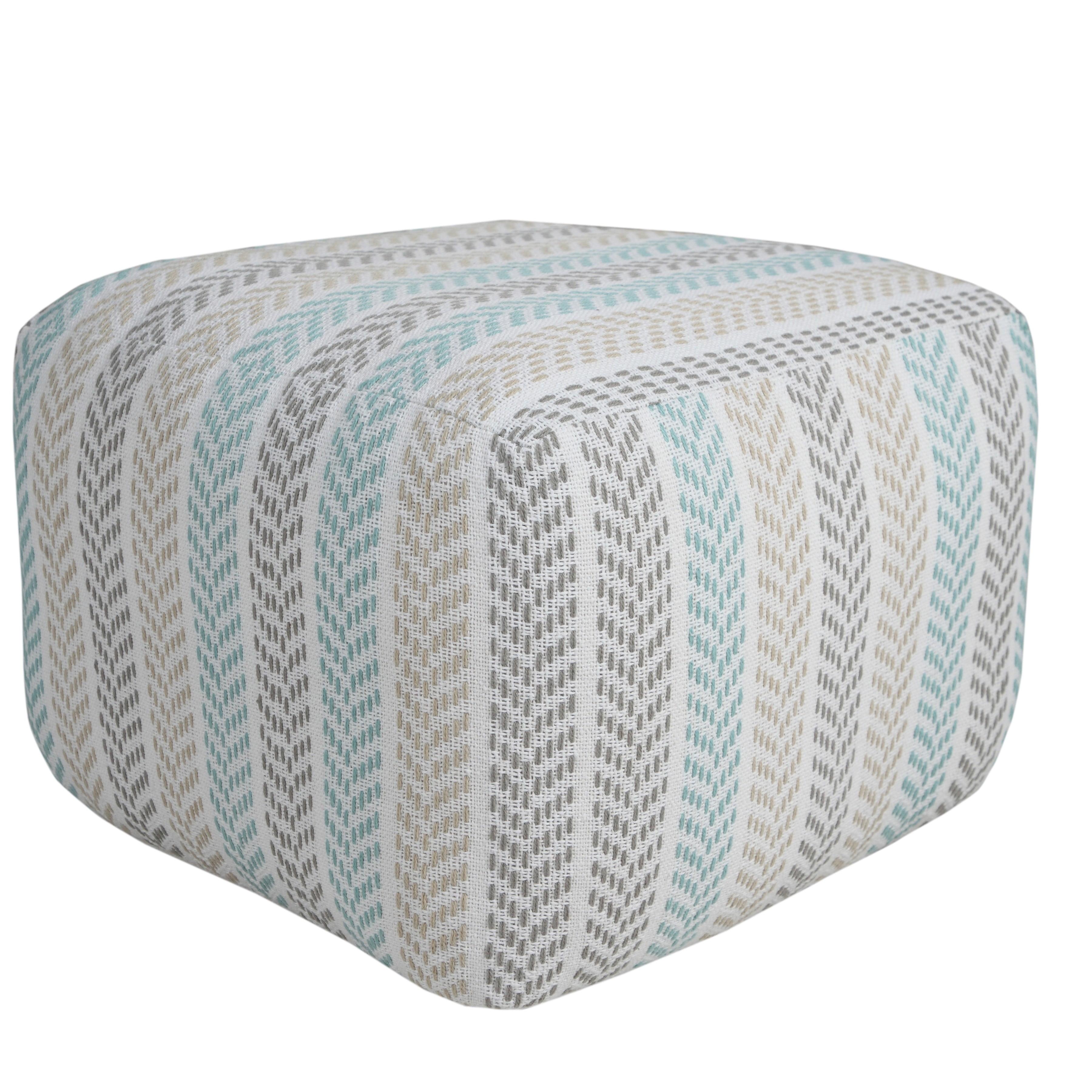 Chevron Charm Beige and Turquoise Square Pouf, 18" x 14"