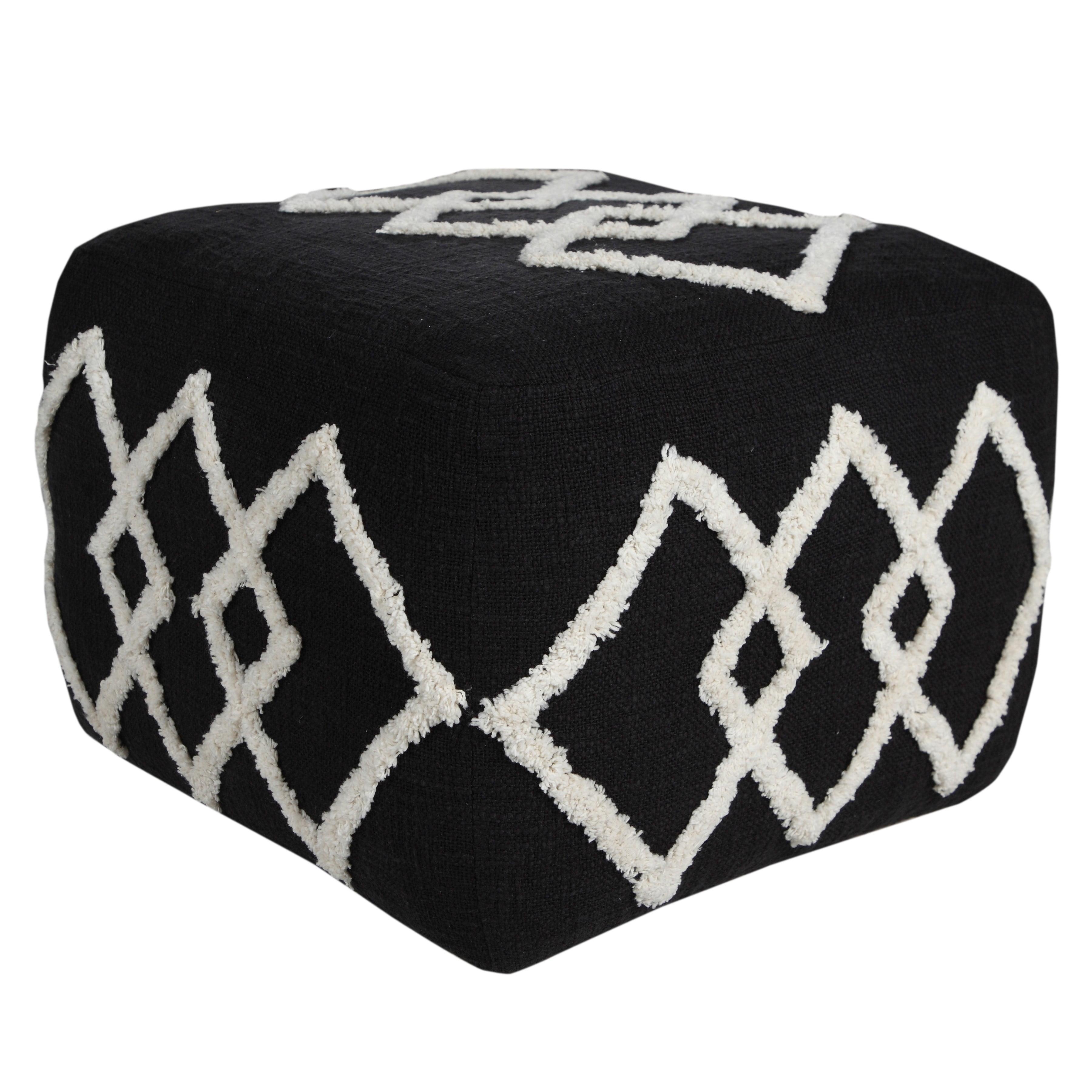 Black and White Tufted Diamond Square Pouf