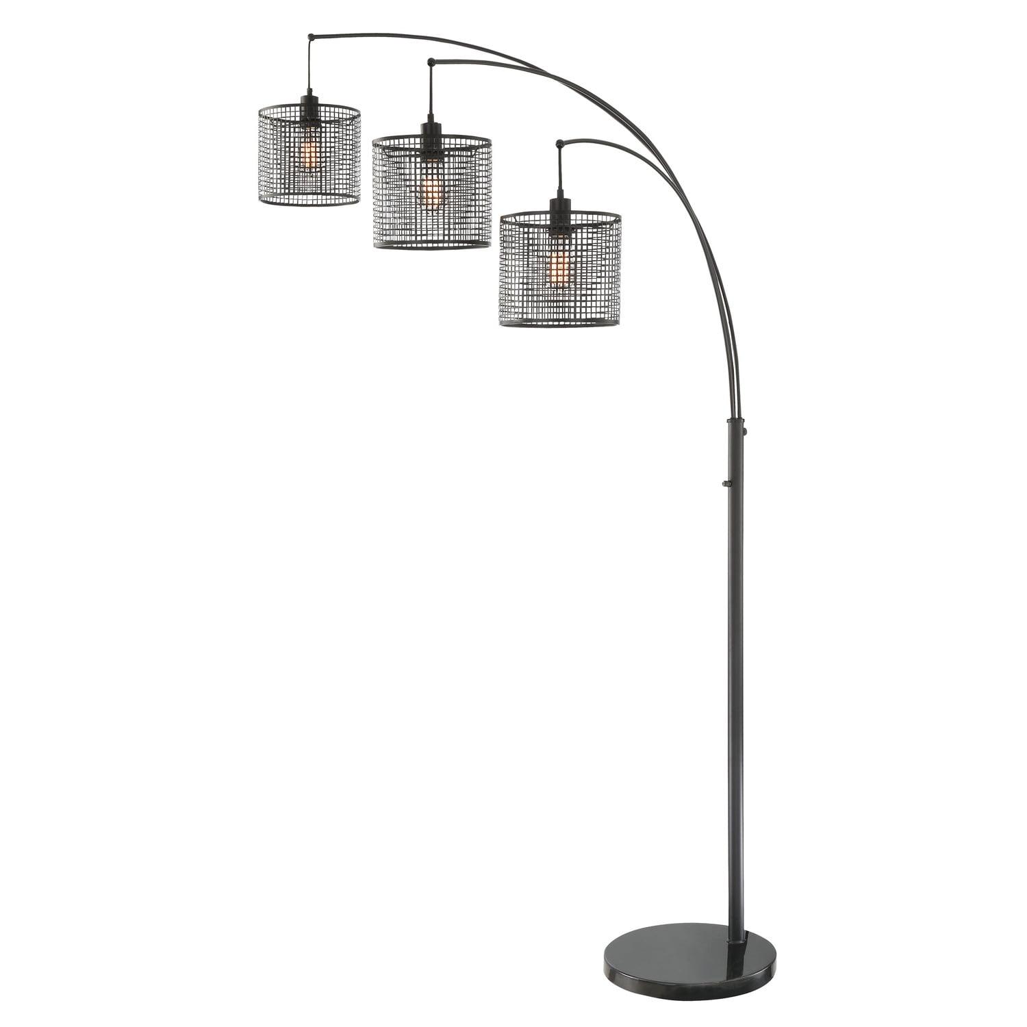 Hamilton Industrial Black Mesh 3-Light Adjustable Arch Floor Lamp