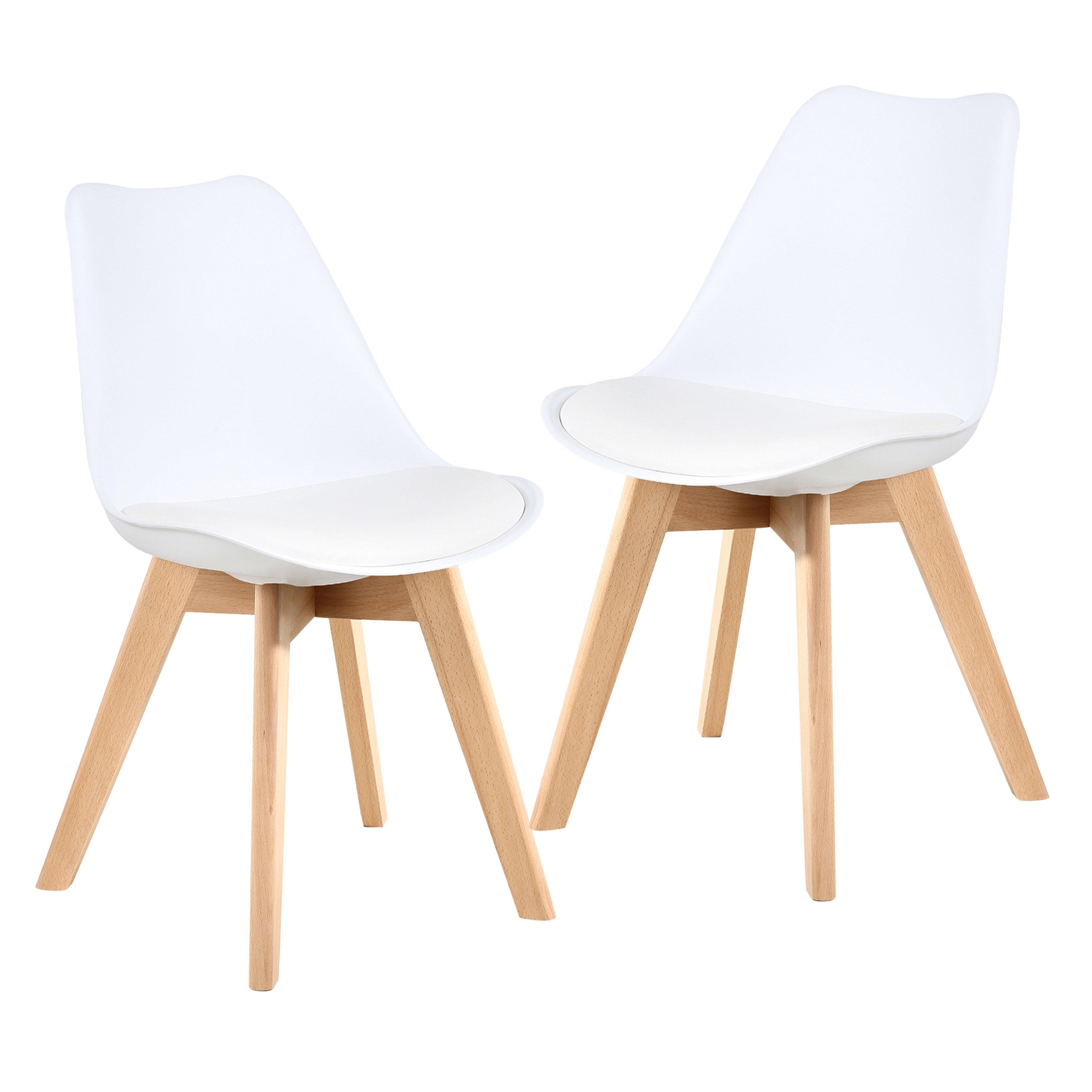 White Faux Leather Upholstered Dining Chairs with Wood Legs, Set of 2