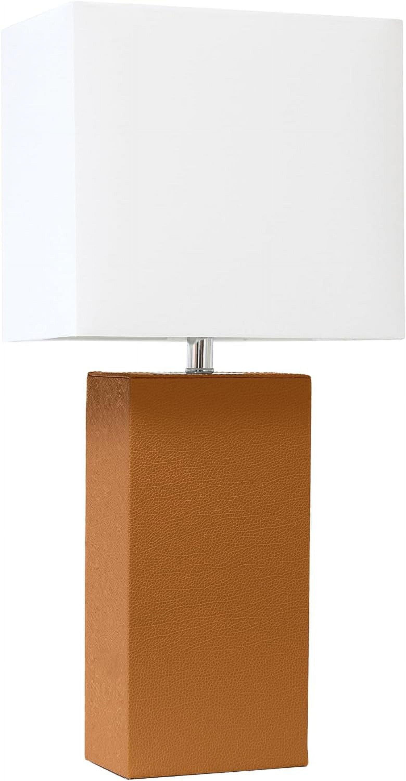 Modern Leather Table Lamp with USB and Fabric Shade Tan - Elegant Designs: No Assembly, UL Listed