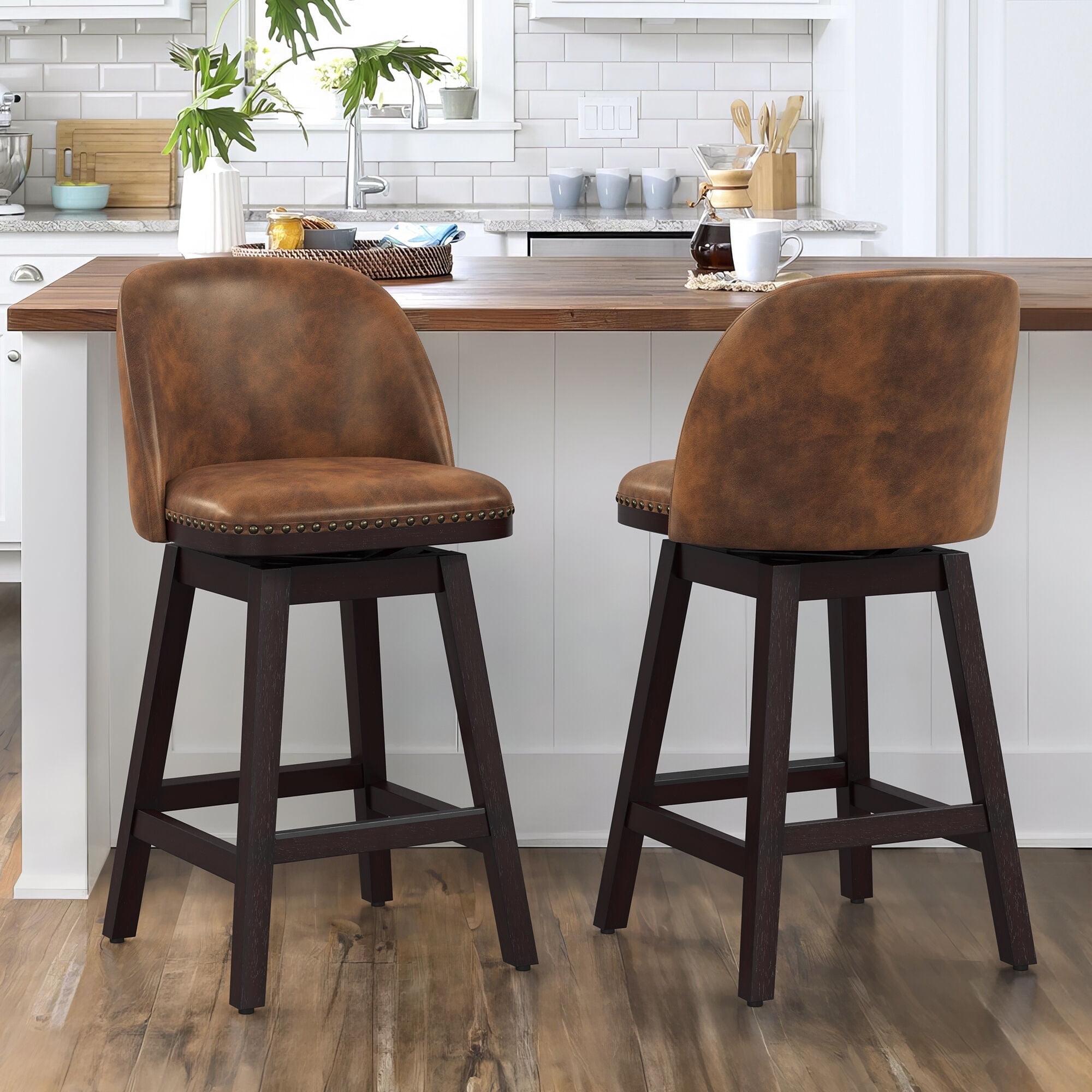 LUE BONA 26'' Swivel Bar Stools Set of 2, Counter Stools with Back & Footrest for Kitchen,Brown