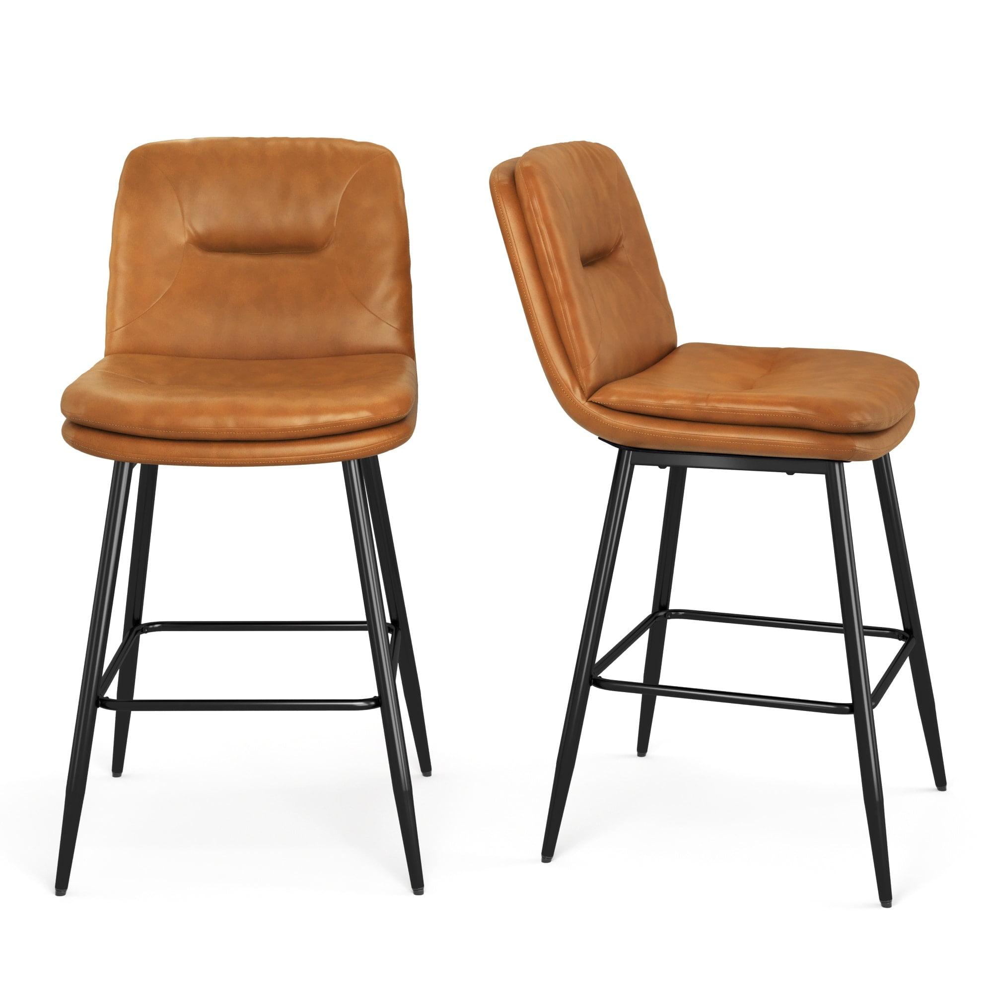 Whiskey Brown 24" Faux Leather and Metal Bar Stools