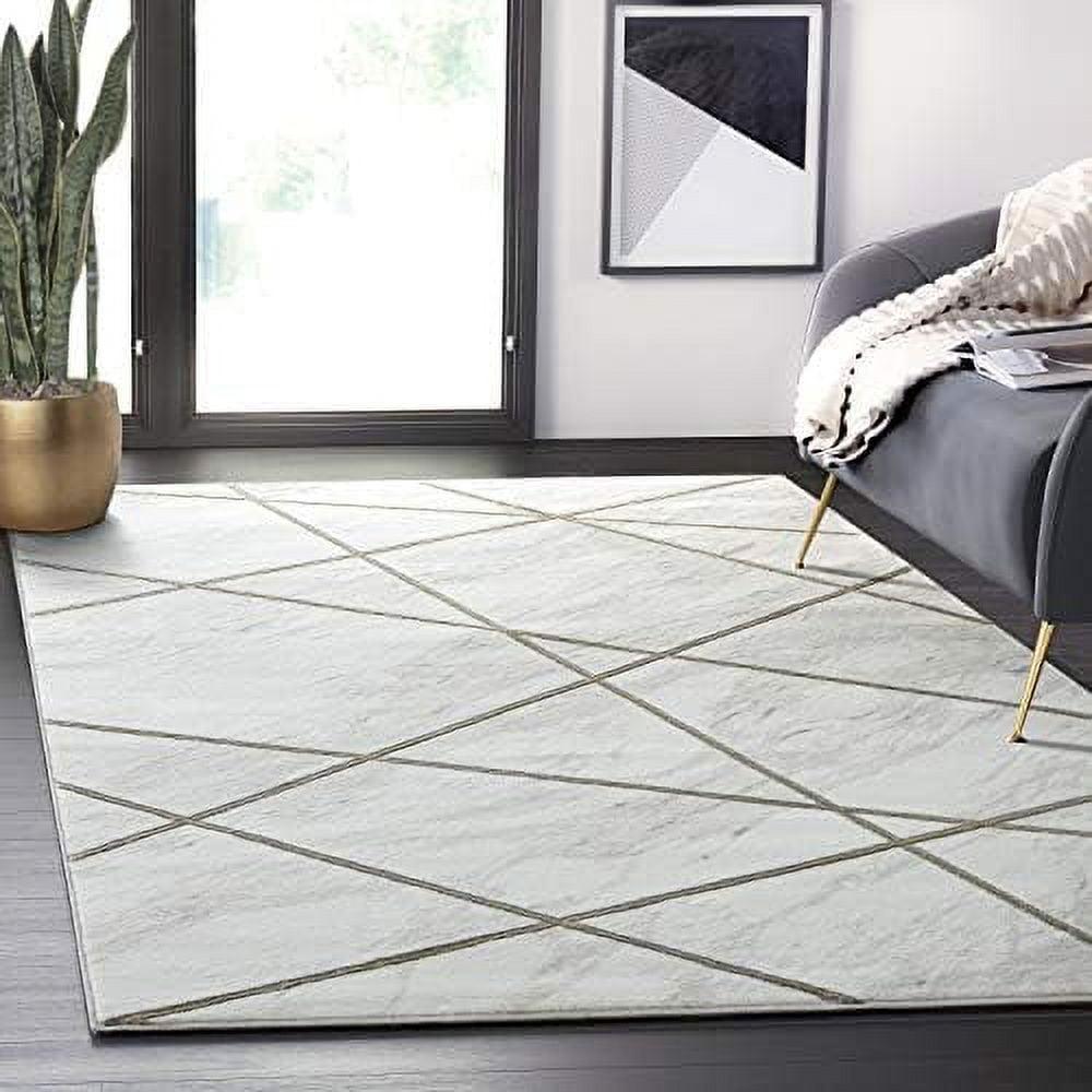 Luxurious Gray Marble Synthetic 6' x 9' Area Rug with Gold Accents