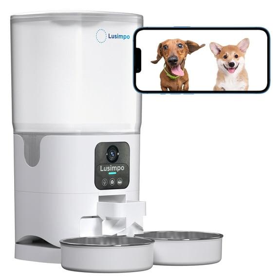 LUSIMPO Automatic Dual Pet Feeder with 1080P HD Camera for 2 Dogs/Cats, Double Bowls, Free App Control, Scheduled Feeding, Auto Night Vision, Large Food Capacity 7L, Motion Detection, No Monthly fee