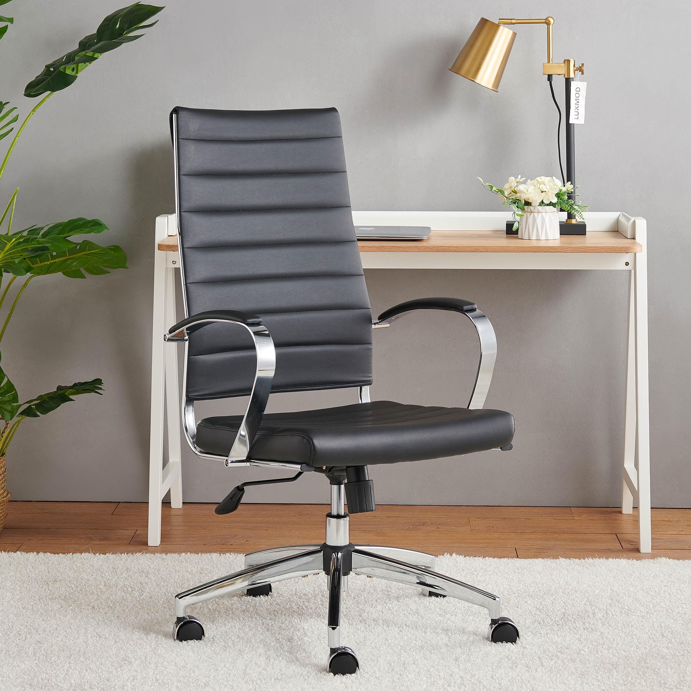 Modern High-Back Black Vegan Leather Swivel Executive Chair