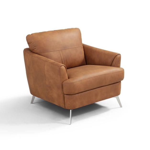 Cappuccino Leather and Wood Mid-Century Accent Chair