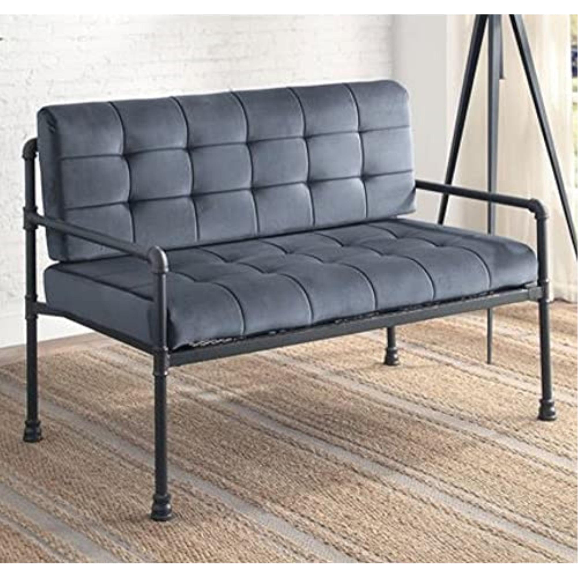 51" Brantley Sandy Gray Finish Loveseat - Acme Furniture: Includes 2 Accent Pillows, Metal Frame