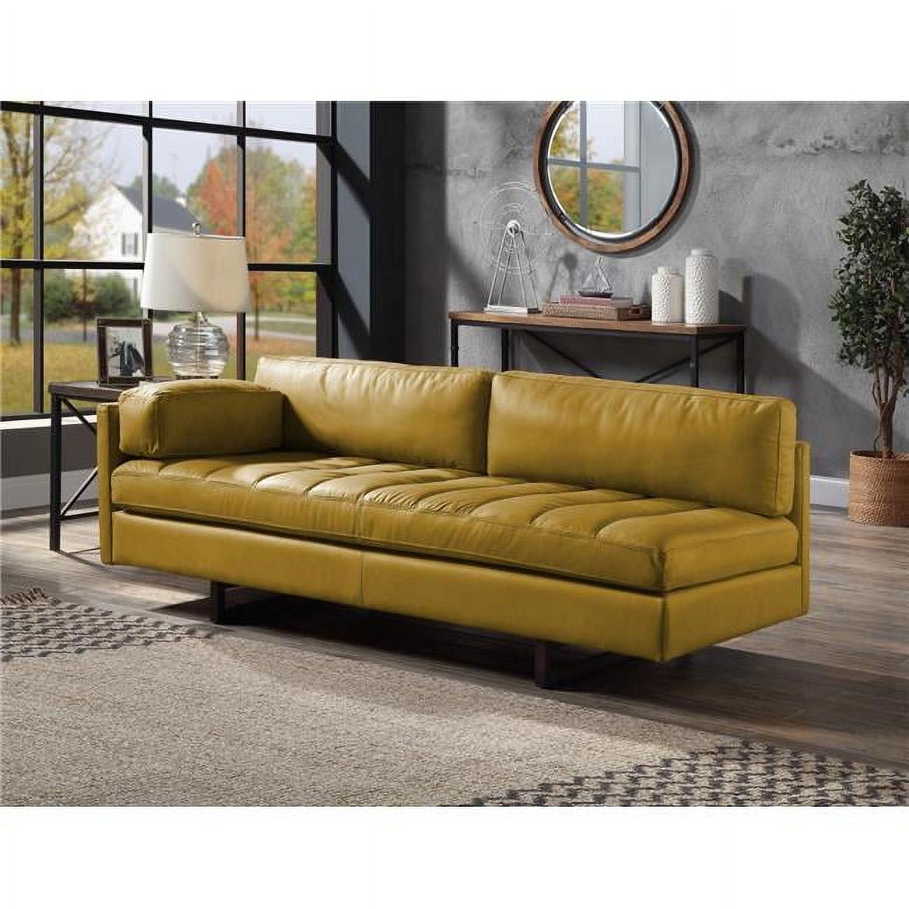 Radia 74" Sofas Turmeric Top Grain Leather - Acme Furniture: Channel-Tufted, Metal Base, Includes Pillow