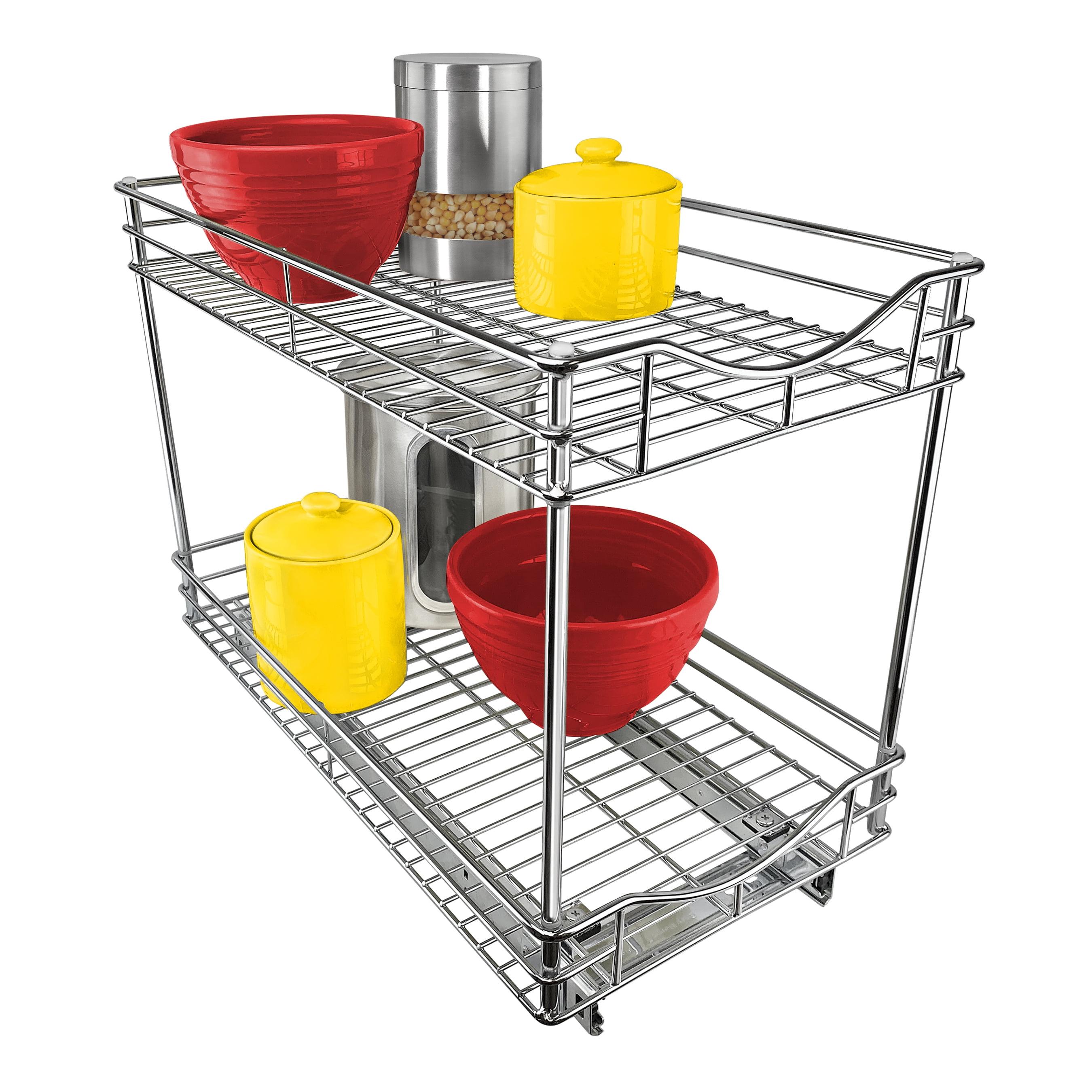 Chrome 2-Tier Pull Out Cabinet Organizer with Ball Bearing Glides