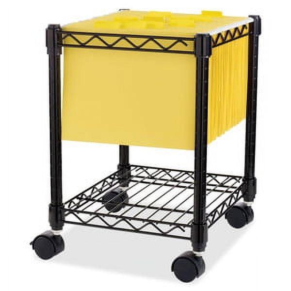 Black Metal Mobile Wire Filing Cart with Storage Shelf