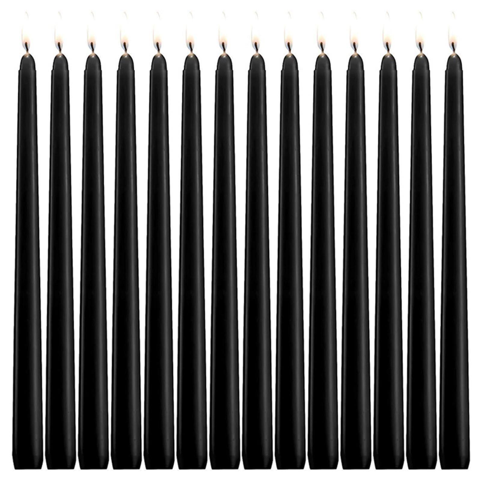 Black 10-Inch Dripless Unscented Taper Candles Set of 14