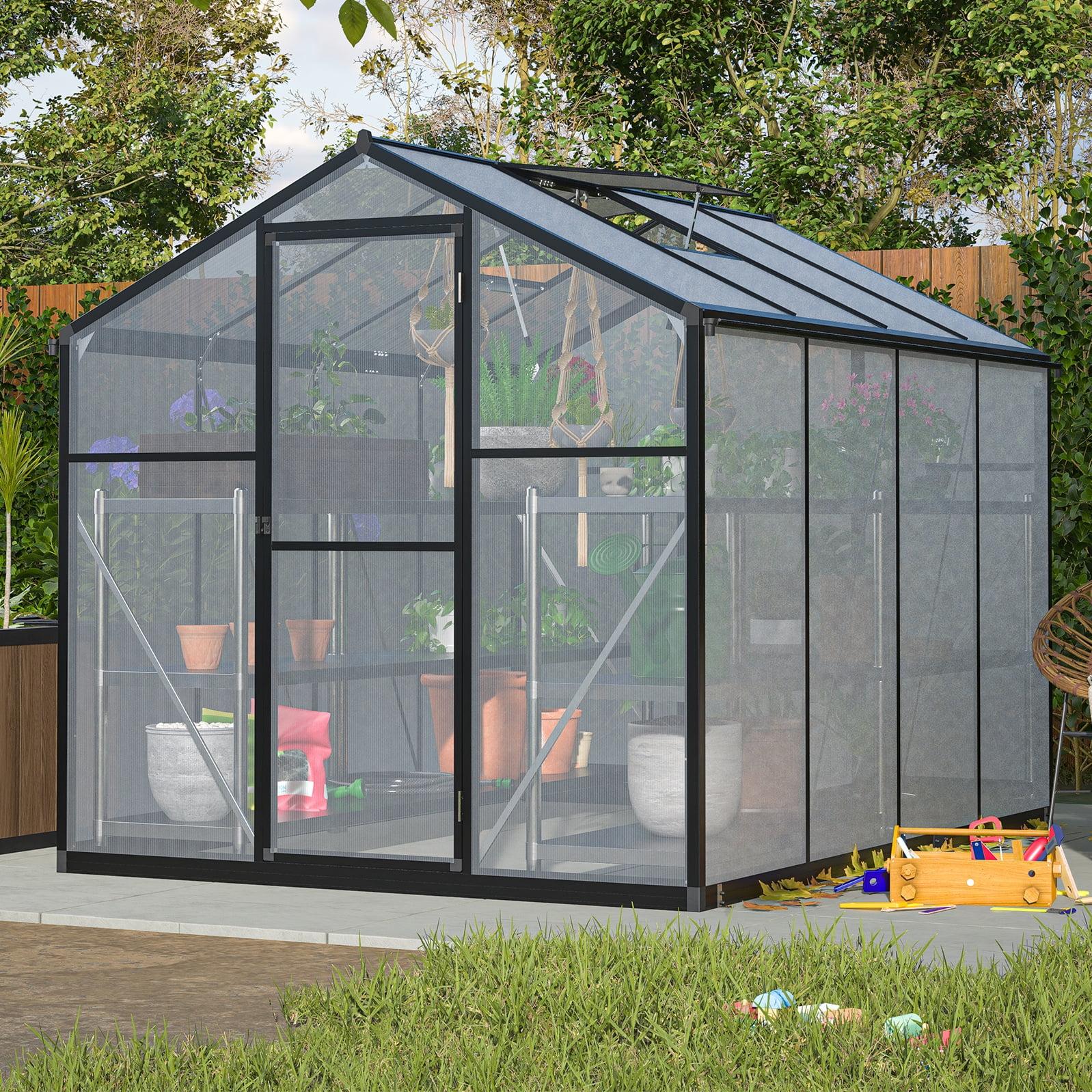 LZBEITEM Outdoor 6'x8' Wall-in Greenhouse Polycarbonate Aluminum Plant Patio Grow House Garden Shed Kit, Black