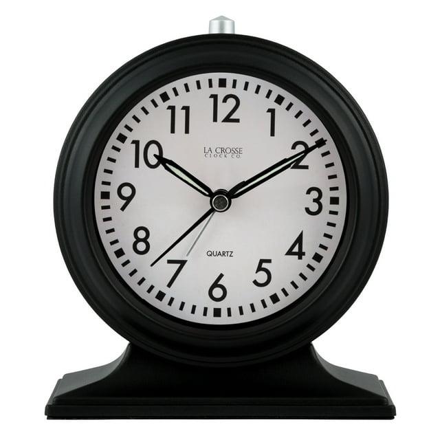 Symple Stuff Traditional Analog Quartz Movement / Crystal Tabletop Clock with Alarm in Black