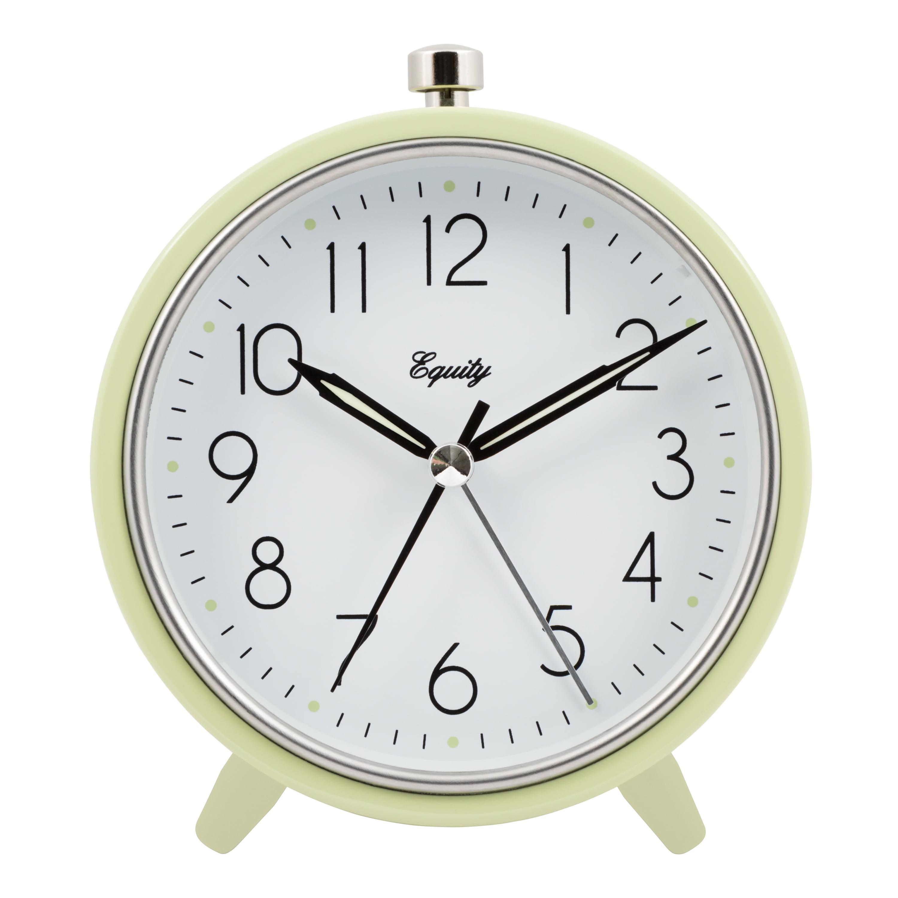 Light Green Metal Analog Alarm Clock with Glass Face