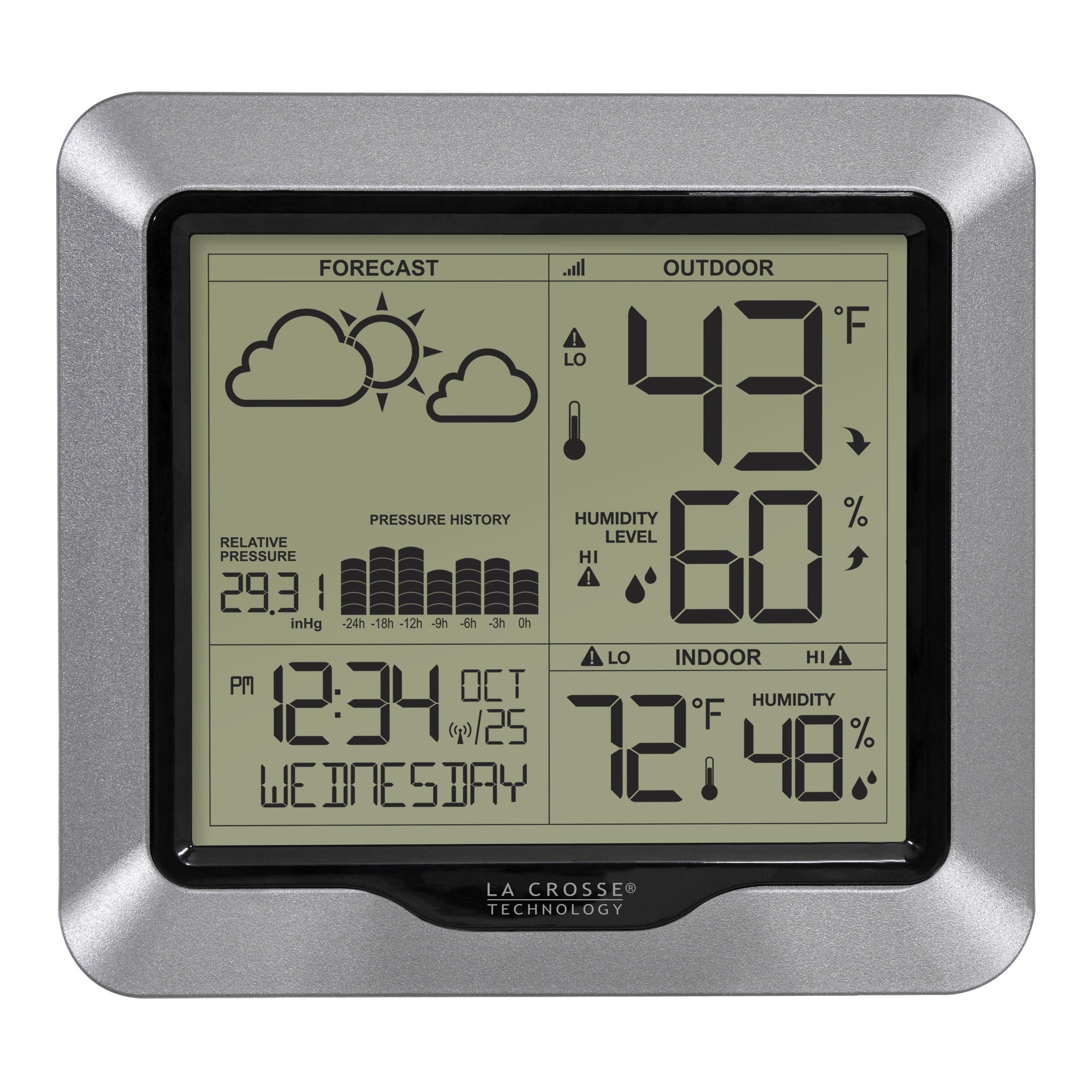 6.38'' Silver Wireless Indoor/Outdoor Weather Station with Humidity Sensor