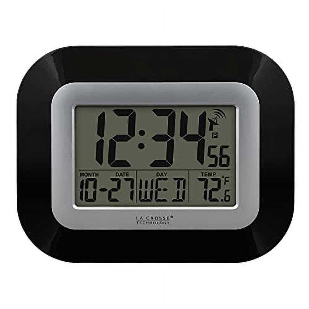 Black Atomic Digital Wall Clock with Indoor Temperature Display