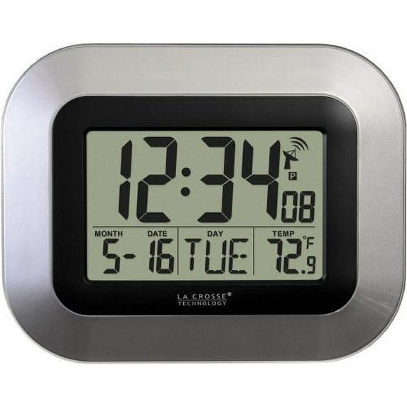 WT-8005U-S Atomic Digital Wall Clock with Indoor Temperature and Date