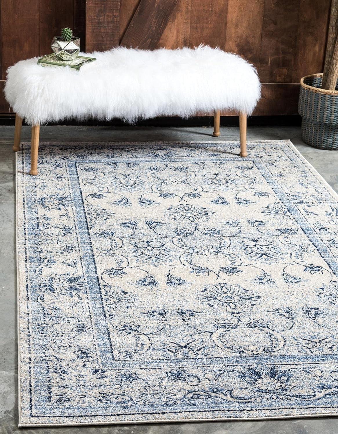 La Jolla Collection Botanical, Contemporary, Traditional, Rustic, Border Area Rug, 10' 6" X 16' 5" Rectangle, Ivory Blue/Beige