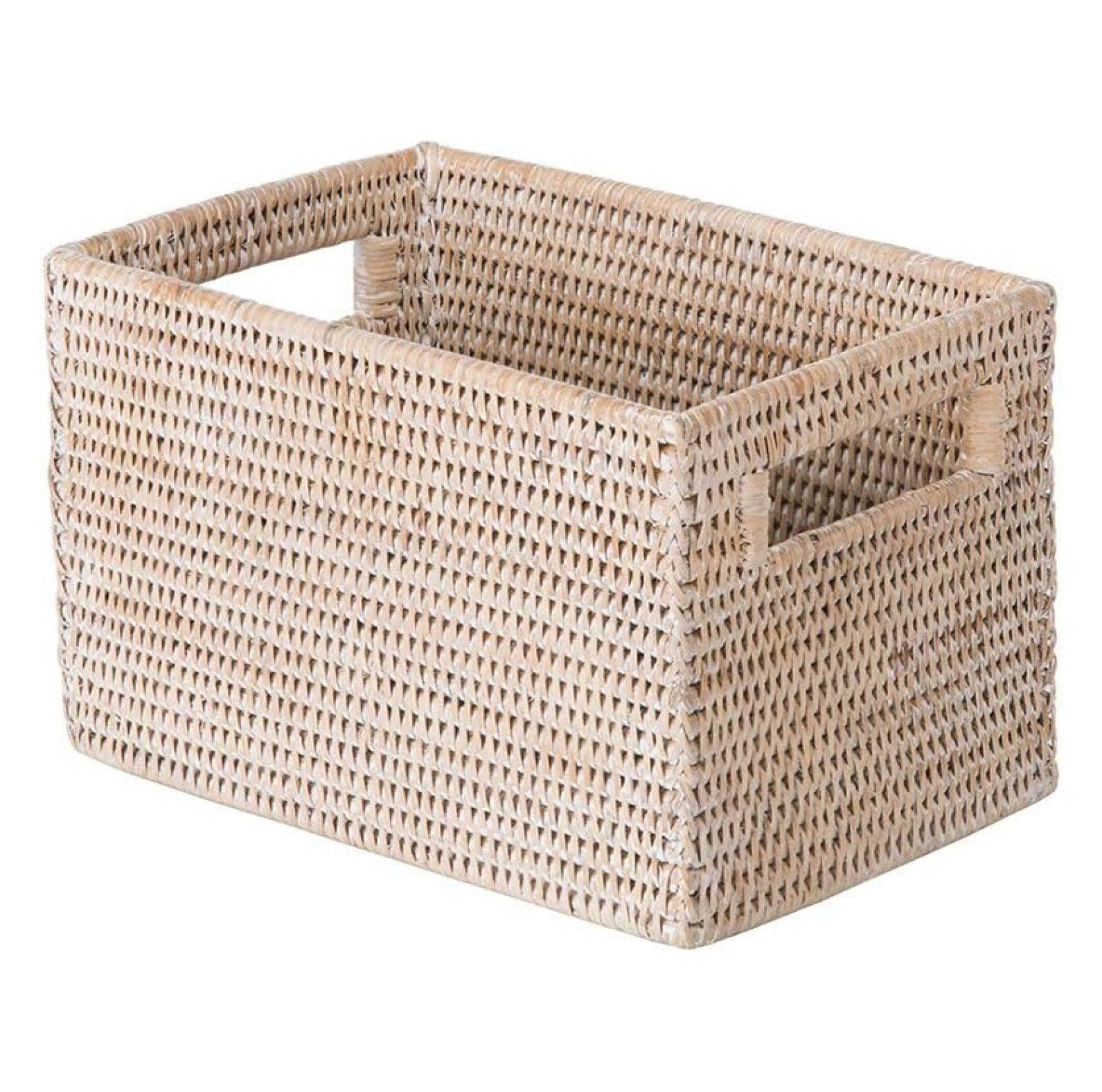 Tyslan La Jolla Rattan Shelf Handles, Small, White-Wash Storage Basket