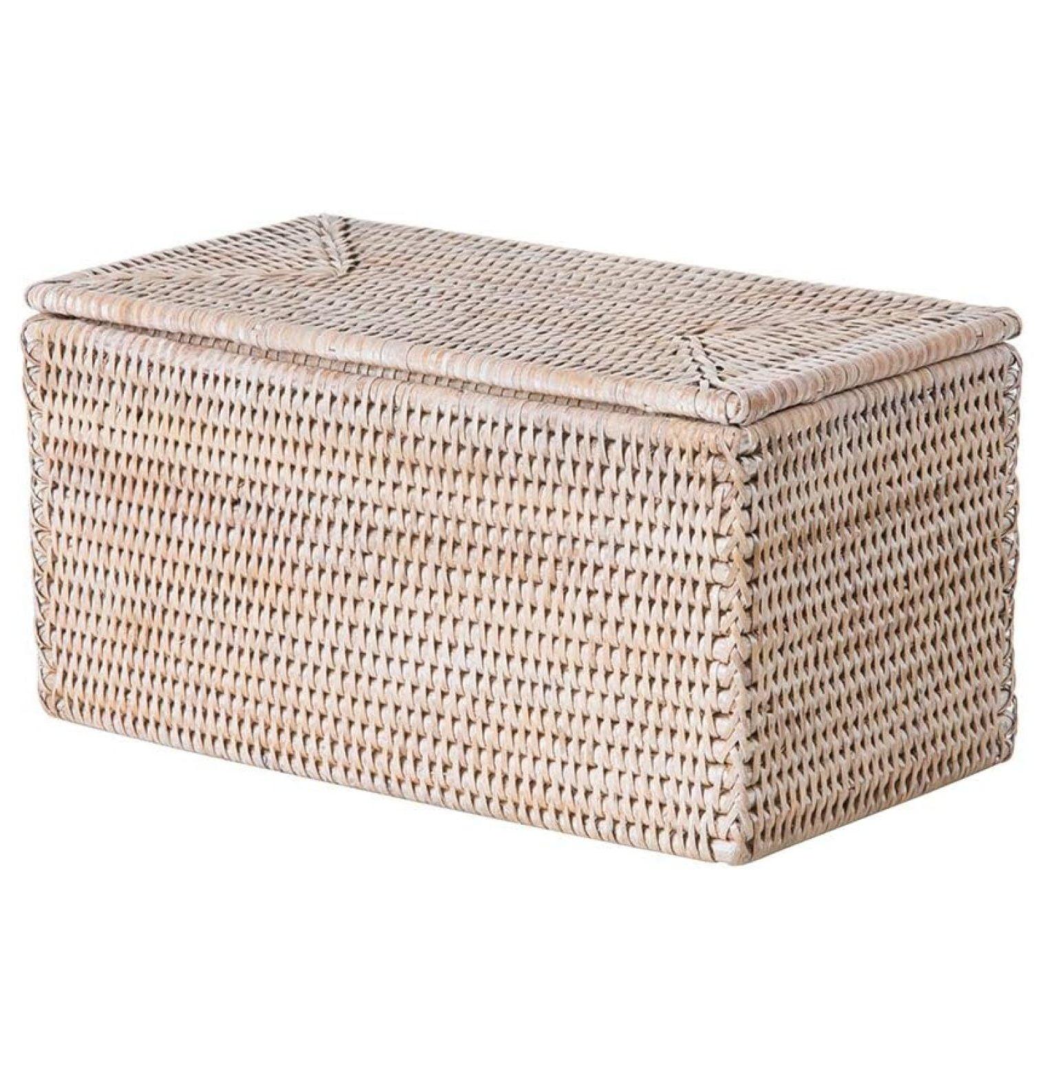 La Jolla Rectangular Rattan Box, White-Wash Toilet Roll Storage Basket (1030101)