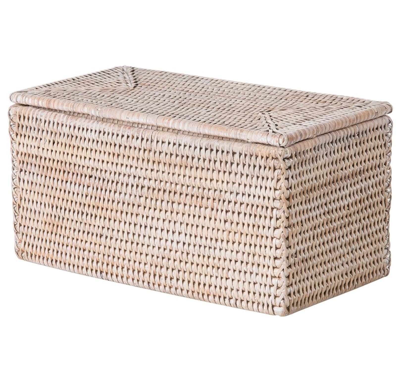 La Jolla Rectangular Rattan Box, White-Wash Toilet Roll Storage Basket (1030101)