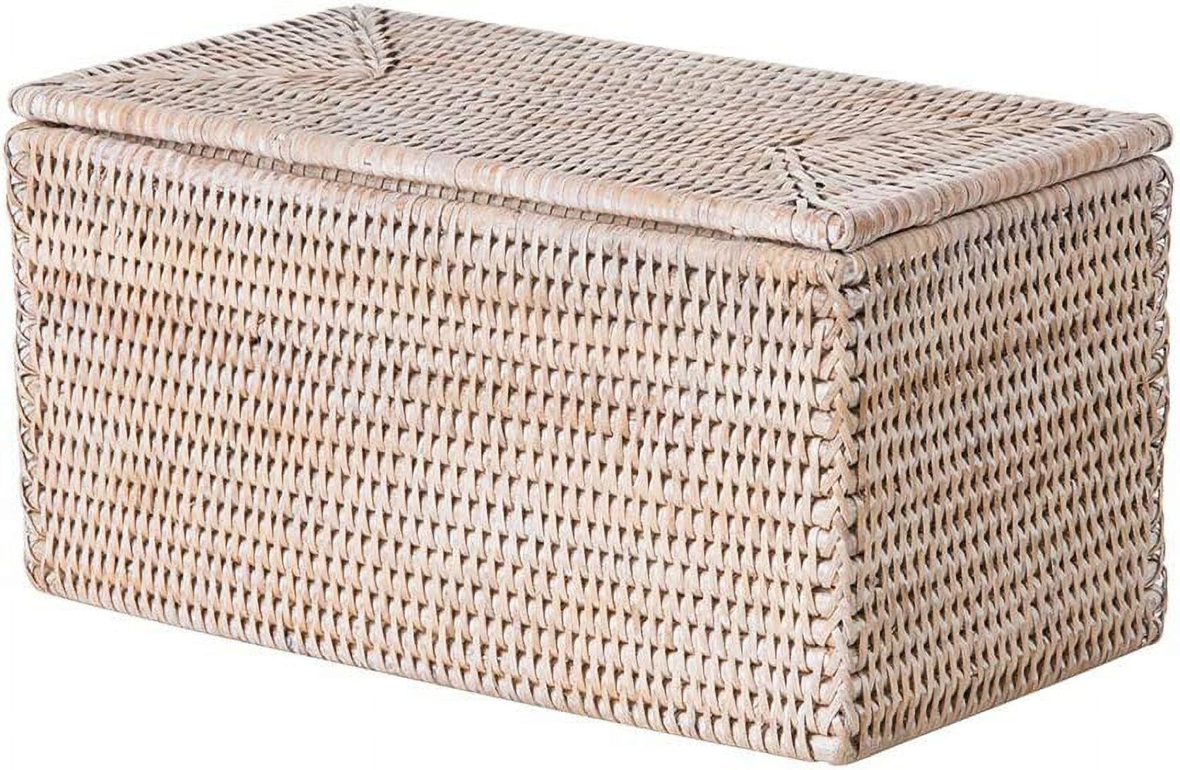 White-Wash Rectangular Rattan Storage Basket with Lid