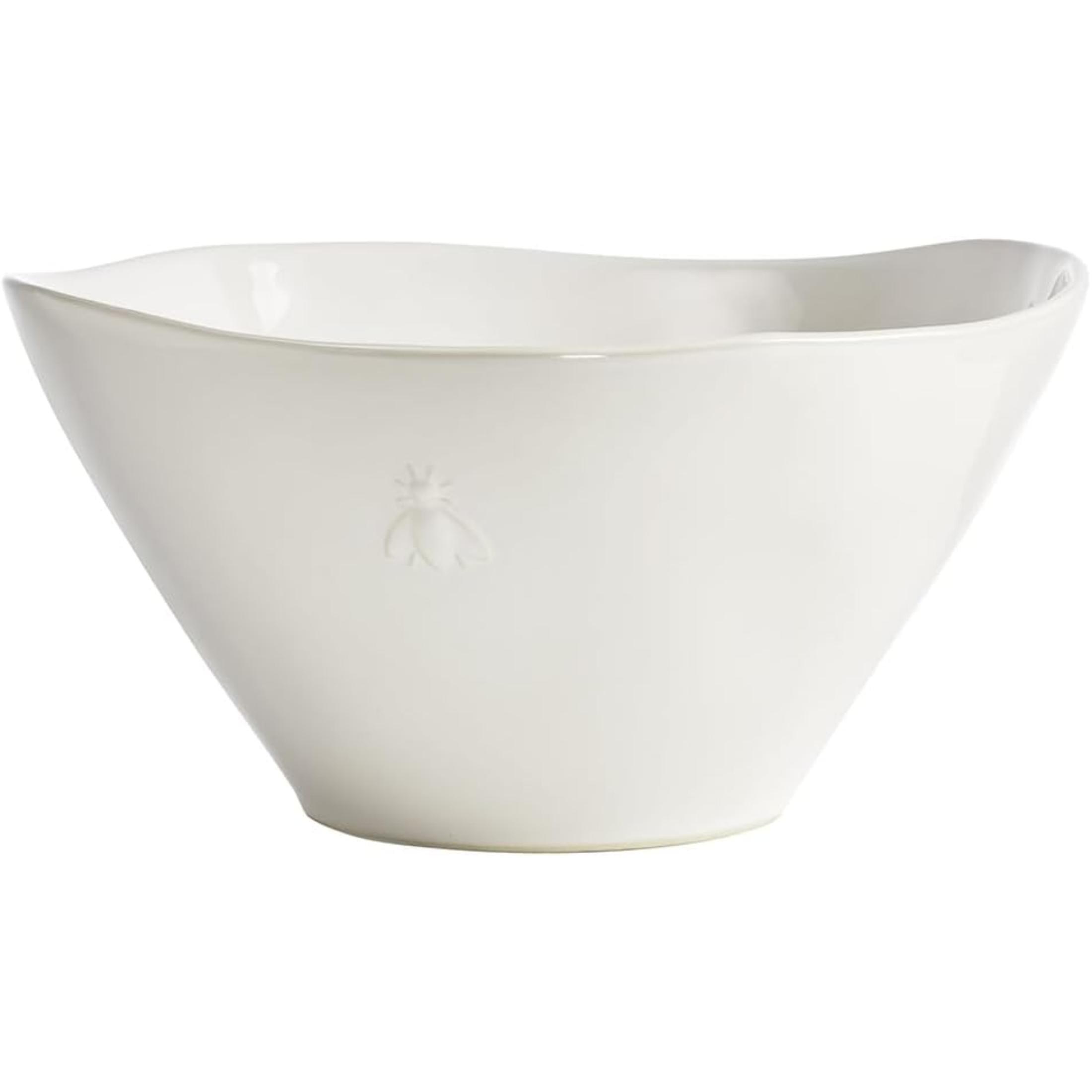 Ecru Ceramic Salad Serving Bowl with Embossed Bee Design